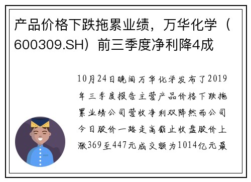 产品价格下跌拖累业绩，万华化学（600309.SH）前三季度净利降4成